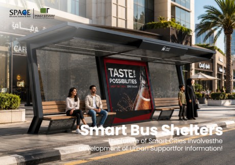 Modern Steel Bus Shelter with Advertising Lightbox and Bench Seating
