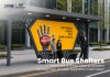 Modern Bus Shelter with Large Advertising Panel and Geometric Metal Screen Modern Bus Shelter with Large Advertising Panel and Geometric Metal Screen