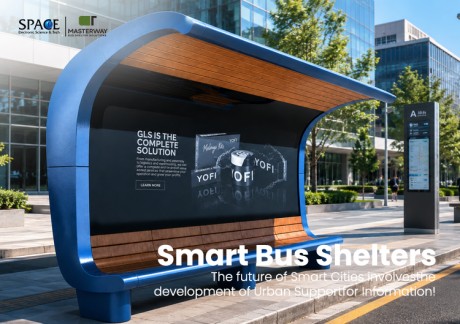 Modern Curved Bus Shelter with Integrated Advertising Display and Bench