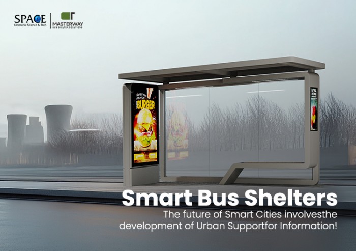 Modern Minimalist Bus Shelter with Advertising Light Box and Glass Panels