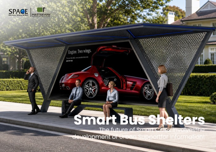Modern Advertising Bus Shelter with Large Lightbox and Perforated Metal Panels