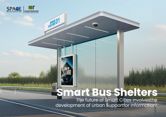 Minimalist Outdoor Bus Shelter with Flat Roof and Glass Back Panel