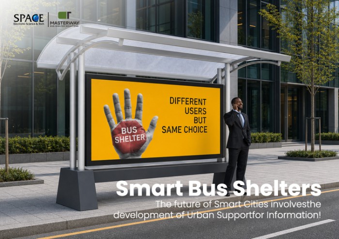 Modern Bus Shelter with Large Advertising Billboard and Curved Transparent Canopy Modern Bus Shelter with Large Advertising Billboard and Curved Transparent Canopy