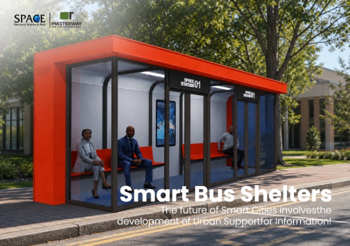 Enclosed Smart Bus Shelter with Glass Doors and Seating