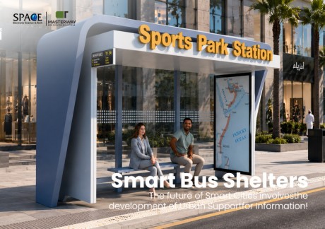 Modern Enclosed Bus Shelter with Curved Canopy and Digital Route Display