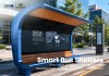 Modern Curved Bus Shelter with Integrated Advertising Display and Bench