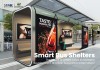 Modern Enclosed Bus Shelter with Advertising Light Boxes and Transparent Roof