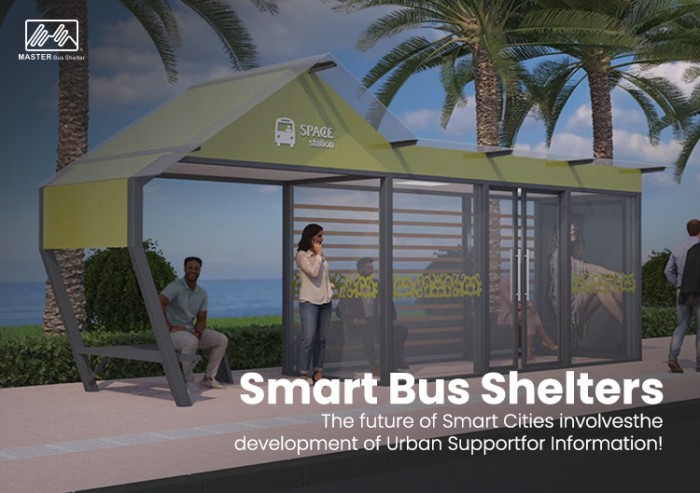 Modern Enclosed Glass Bus Shelter with Advertising Panel
