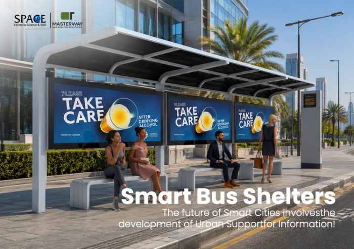 Modular Bus Shelter with Multiple Advertising Panels for Urban Transit Stations