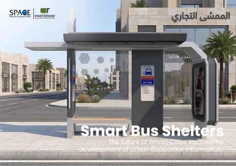 Modern Glass Bus Shelter with Advertising Lightbox and Route Sign