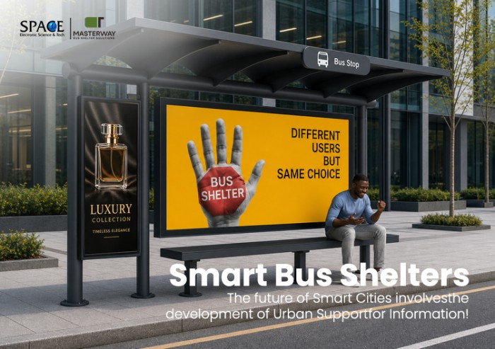 Modern Advertising Bus Shelter with Large Billboard Panel and Side Light Box