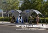 Double Arch Curved Bus Shelter with Perforated Metal Canopy and Advertising Display
