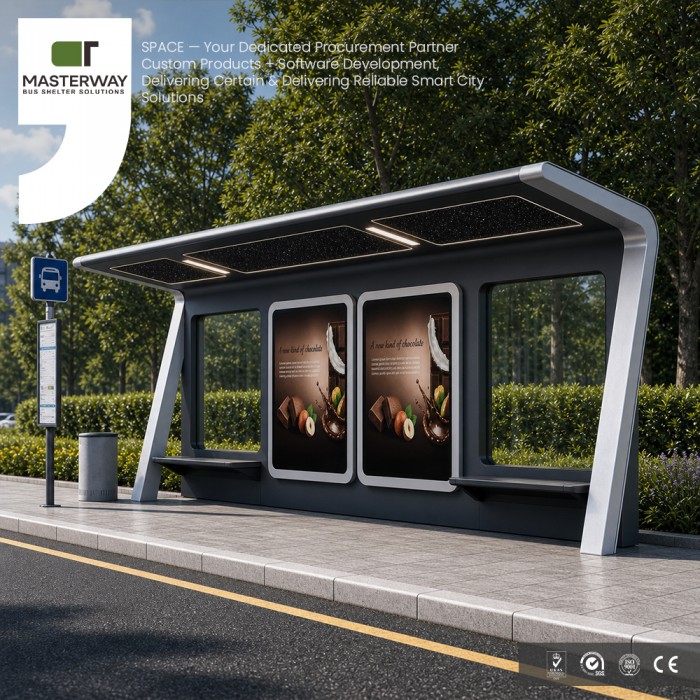 Modern Modular Bus Shelter with Advertising Light Box | Masterway
