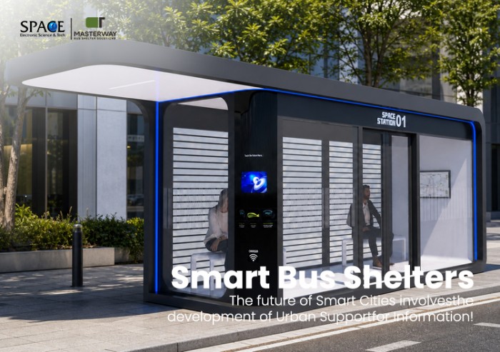 Enclosed Smart Bus Shelter with Digital Kiosk