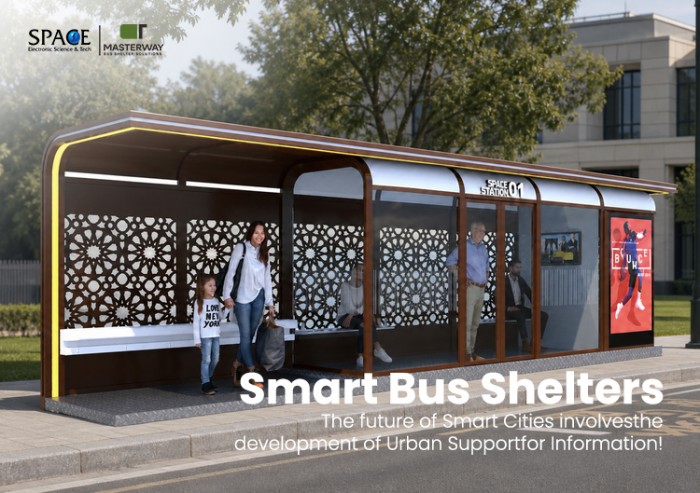 Enclosed Smart Bus Shelter with Arabic Pattern Panels
