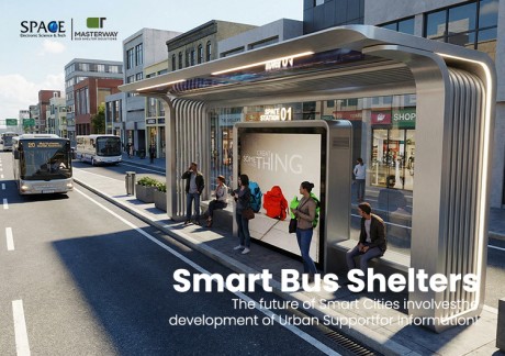 Futuristic Smart Bus Shelter with Digital Advertising Display and LED Lighting