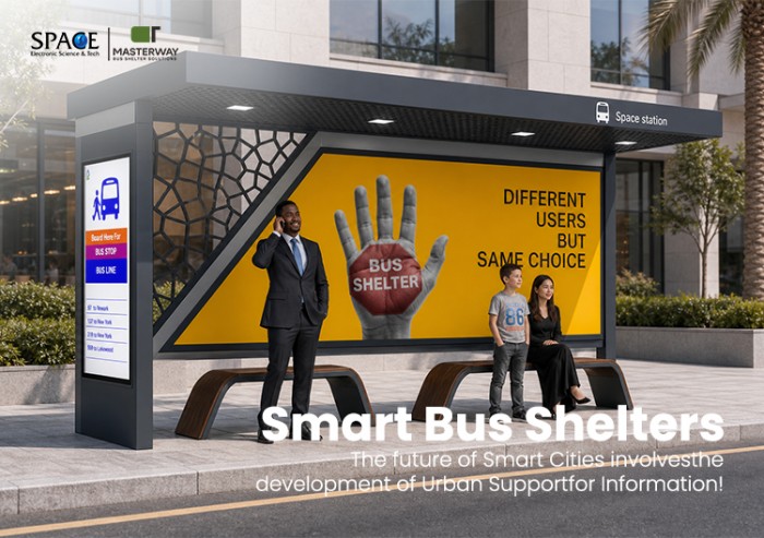 Modern Smart Bus Shelter with LED Advertising Light Box and Digital Route Display Modern Smart Bus Shelter with LED Advertising Light Box and Digital Route Display