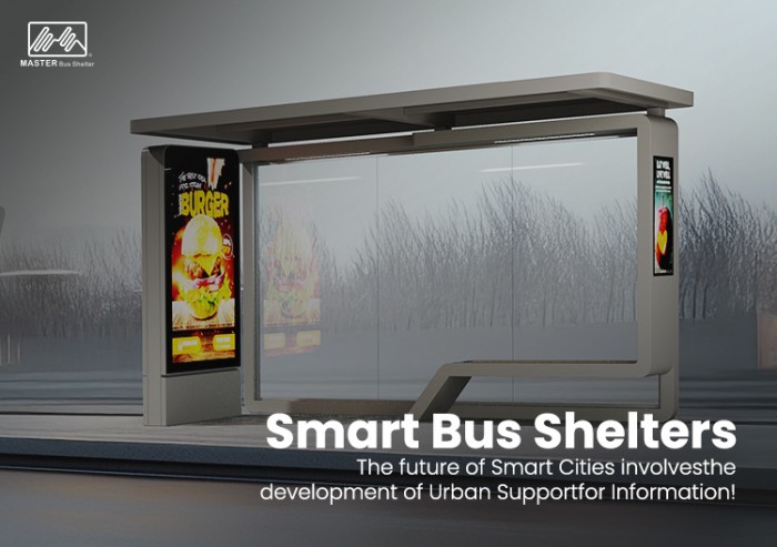 Outdoor Bus Shelter Light Box with Seating and Backlit Advertising Panel