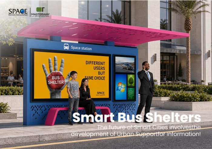 Modern Smart Bus Shelter with LED Advertising Display and Digital Information Screen