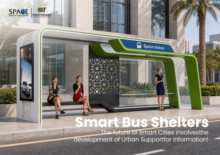 Futuristic Smart Bus Shelter with Digital Advertising Display Futuristic Smart Bus Shelter with Digital Advertising Display