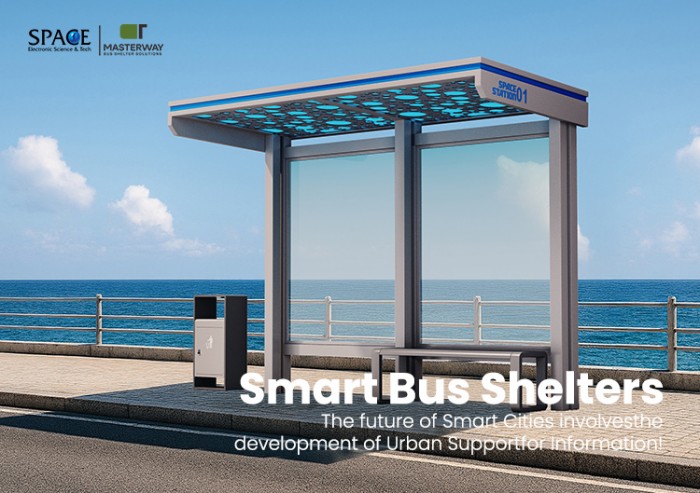 Decorative Roof Outdoor Bus Shelter with Glass Walls and Seating
