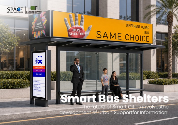 Large Advertising Bus Shelter with Roof Billboard and Digital Route Display