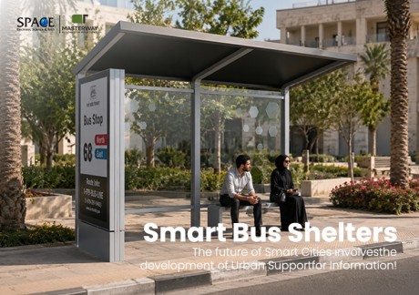 Modern Glass Bus Shelter with Flat Roof and Route Information Sign